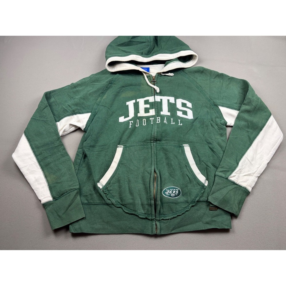 Reebok NFL New York Jets Full Zip Hoodie Green White Mens Sweatshirt Vintage
